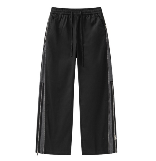 TIDE CARD LOG - Double-layer zipper contrasting color street fashion wide-leg elastic straight trousers