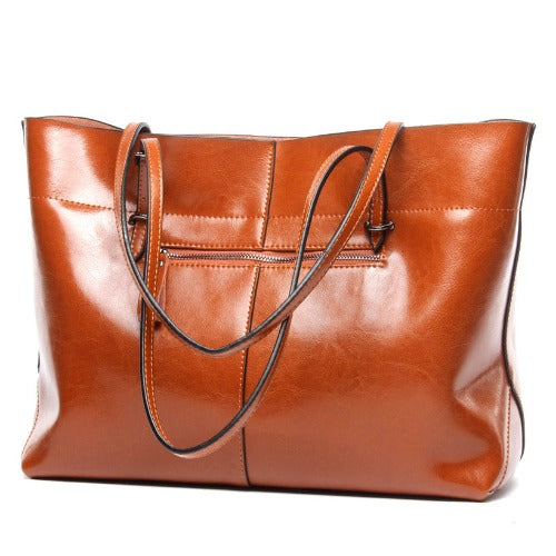 Large capacity genuine leather simple Tote Bag